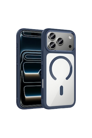 Apple Uyumlu iPhone 17 Pro Max Kılıf M-safe Şarj Özellikli Metal Kamera Çerçeveli Zore Tiko Kapak Lacivert