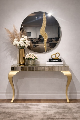 Glory Füme Camlı Aynalı Dresuar - Boyalı Lükens Ayak - 110x90x40 Cm Gold