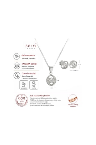 Servi 925 Ayar Gümüş Zirkon Taşlı Göz Formlu Tektaş Kolye Ve Küpe Seti-391