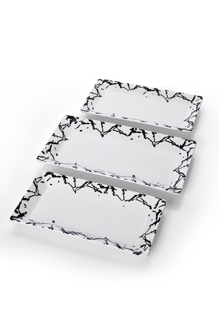 Piatti Naturali 3 Lü Mermer Seramik Kahvaltı Salata Çerezlik Seti Kayık Tabak