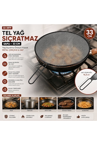 İbico İ22-423 Tel Yağ Sıçratmaz 33cm Sap 14cm Siyah Saplı Metal Çerçeve - 12'li Paket Diğer