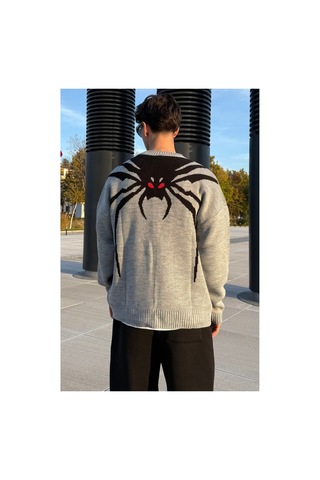 Zaee Özel Seri Spider Oversize Triko Kazak Gümüş Gri