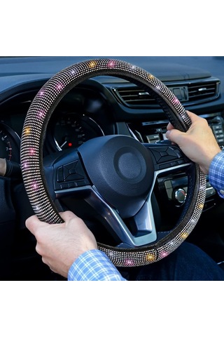 Çok Renkli Seametal Araba Direksiyon Kılıfı Kristal Glitter Rhinestones Köpüklü Oto Aksesuarları