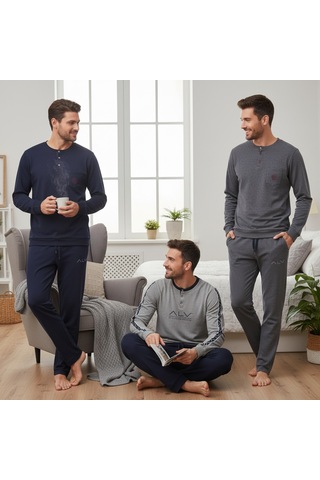Bonbon Erkek Pamuklu Bohçalık Ve Çeyizlik 3 Adet 2'li Pijama Takımı Bb2480 Çok Renkli