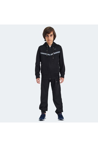 Slazenger NOON Çocuk Fermuarlı Kapüşonlu Cepli Siyah / Siyah Eşofman Takımı