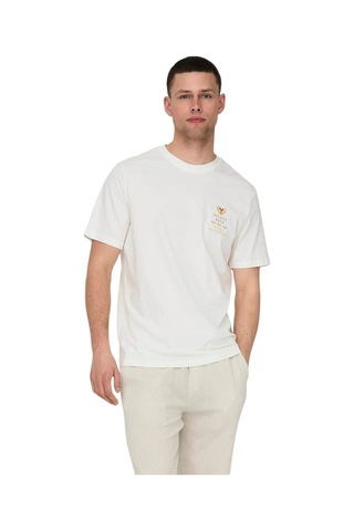Only Erkek T-shirt 22029483 Onsmanuel Lıfe Reg Ss Desert Tee Beyaz