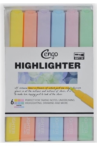 Cengo Kare Tipi Highlighter Fosforlu Kalem Pastel Renkler 6lı Set Cgo401 Çok Renkli