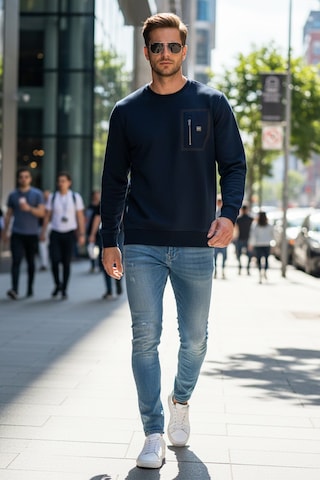 Remsa Erkek Fermuar Detay Bisiklet Yaka Pamuklu Sweatshirt 24722 Koyu Lacivert Koyu Lacivert