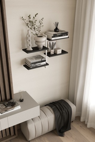 Aju 4 Katlı Duvar Rafı Metal Çerçeveli Dekoratif Kitaplık Ve Raf Ünitesi Modern Minimalist Tasarım Beyaz