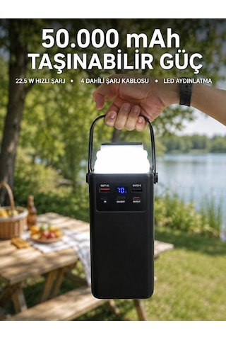 Led Aydınlatmalı Powerbank 50.000 Mah 22,5 W Hızlı Şarj 4 Dahili Kablolu Dijital Pil Göstergeli Batarya Diğer