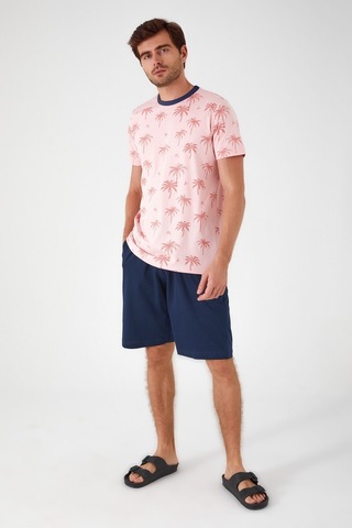 Rolypoly Palm Tree Patterned Pembe Erkek Bermuda Takım 5274-33244 Pembe