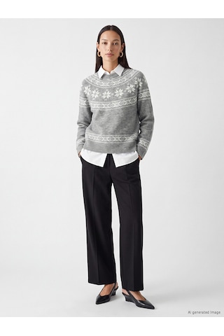 LC Waikiki Lc Waıkıkı Gri Desenli Kadın Triko Kazak