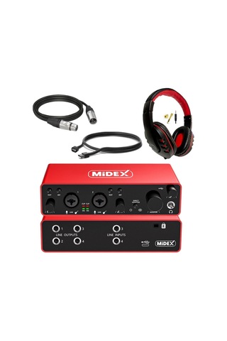 Midex Glx-900hd Pro Üst Segment Usb Stüdyo Ses Kartı 4 Giriş 4 Çıkış Kulaklık Ve Kablo