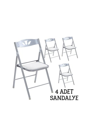 Katlanır Mutfak Sandalyesi Kırma Koltuk Beyaz 4 Adet 1055