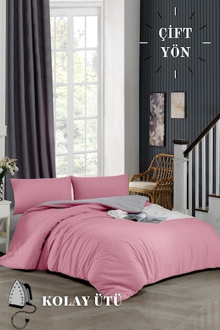 Ely Parker Kolay Ütü 160x200 Çift Kişilik Nevresim Takımı(Gri Lastikli Çarşaf+Yorgan Kılıfı+Y. Kılıfı) Pembe 160 x 200 Pembe