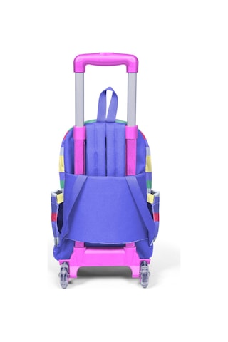 Coral High Kız Çocuk Renkli Çizgi Desenli Işıklı Tekerlekli Çekçek Okul Çantası - 34002 Lila - Sarı