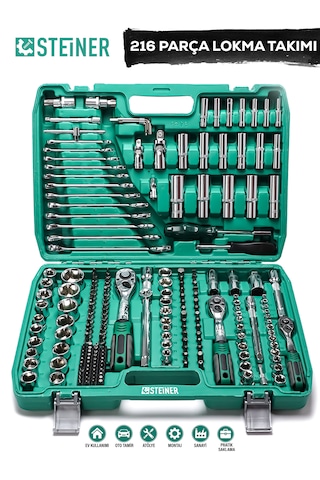 Steiner Ultra Güçlü 1/4 Cırcırlı 216 Parça Lokma Anahtar Takımı Oto Tamirci Full Tam Set 72 Diş