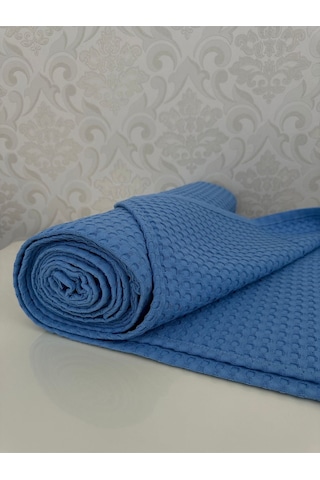 Premium %100 Pamuk Çift Kişilik Yazlık Pike, Yatak Örtüsü,terletmez Kumaş Mavi Renk 240x200cm Mavi