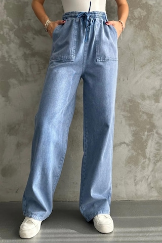 4572 Kadın Parça Boya Palazzo Pantolon Mavi Mavi