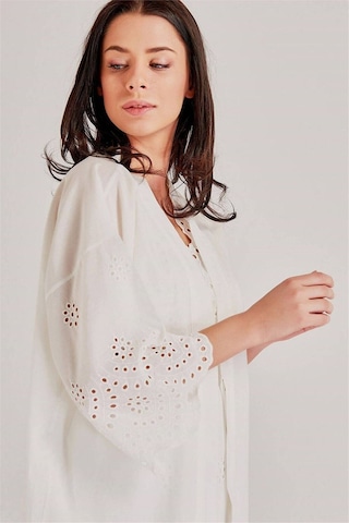 Magic Form 46108 Kadın Ekru Kendinden Brode Desenli Pamuklu Tek Sabahlık