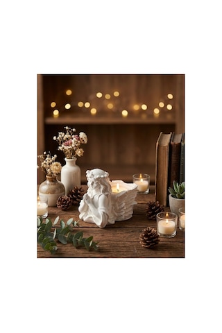 Dua Eden Melek Figürlü Mumluk Romantik Beyaz Tealight Şamdan Dekor Objesi Yeni Ev Hediyesi