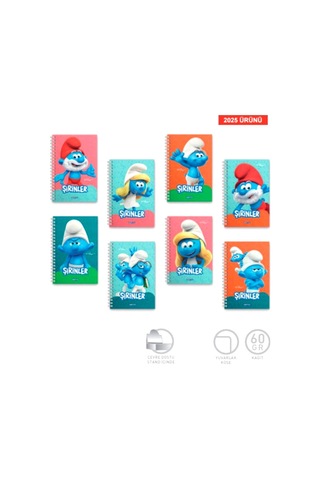 Gıpta Şirinler Karton Kapak Spiralli Not Defteri A6 80 Çizgili 1 Adet 7800 Çok Renkli