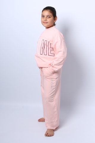 Kız Çocuk Eşofman Takımı Kordonlu Baskılı İspanyol Paça C37 Yavruağzı