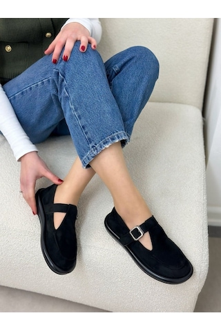 Erva'nın Butiği Siyah Süet Olivia Toka Detaylı Kadın Loafer-5999