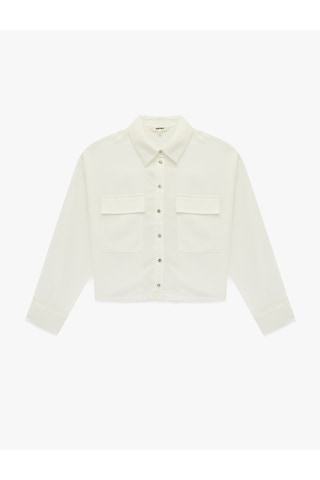 Koton Regular Fit Uzun Kollu Kapaklı Cep Detaylı Saten Crop Gömlek Beyaz 6sak60113pw