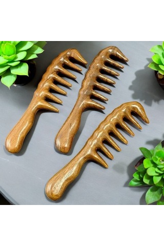 Sorendy AT-118 Kıvırcık Saçlar İçin Ahşap Sandal Ağacı Geniş Dişli Tarak 20 CM