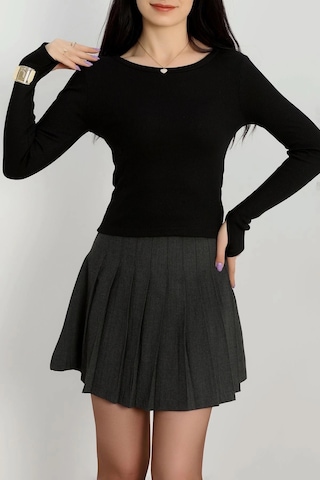 Bisiklet Yaka Parmak Geçmeli Kaşkorse Bluz Siyah A3829 Siyah