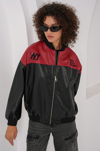 Bigdart 0698 Baskılı Suni Deri Bomber Ceket - Bordo