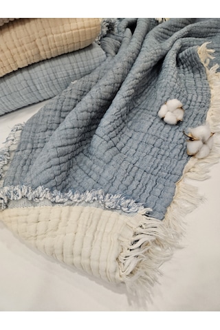 Gidia Denim Mavi 7 Katlı Çift Taraflı Dolgulu Müslin Bebek - Çocuk Battaniyesi Pamuk 110 x 110 CM Mavi