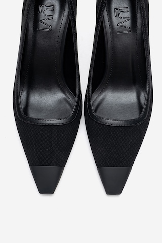 Luvishoes Rona Siyah Desenli Mat Burunlu Kadın Topuklu Ayakkabı Siyah