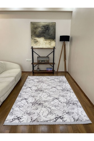 Aslan Home Gri Blue Mermer Desenli Jel Kaymaz Taban Yıkanabilir Yumuşak Yüzey Kesme Yolluk Krem 5