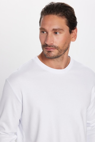 Tudors Unisex Relax Fit Rahat Kesim %100 Pamuk Uzun Kollu Bisiklet Yaka Beyaz Basic Tişört-32653 Beyaz