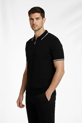 Barlashive Erkek Yazlık Dokuma Triko Tişört Fermuarlı Polo Yaka Kısa Kol T-shirt - Siyah Çok Renkli