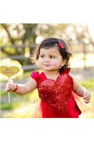 Sevgililer Günü Bebek Bebek Kız Tül Kalp Romper Tulum Tulum Kıyafet Kostüm Boyutu 0-3y Kırmızı