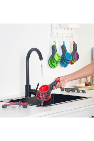 Pazly Yeşil Silikon Ölçüm Kabı Kaşık Seti 8 Adet Ev Mutfak Pişirme El Sanatları Kaşık Ölçüm Aracı Yeşil