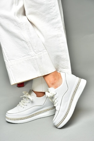Fox Shoess602008704 Beyaz Kumaş Kalın Tabanlı Spor Ayakkabı Sneakers Beyaz