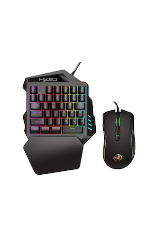 Techbloom Hxsj Gaming Tek Elle Klavye Ve Fare Seti 35 Tuş Çift Renkli Keycaps Renkli Arka Işık Usb Plug And Play Black Diğer