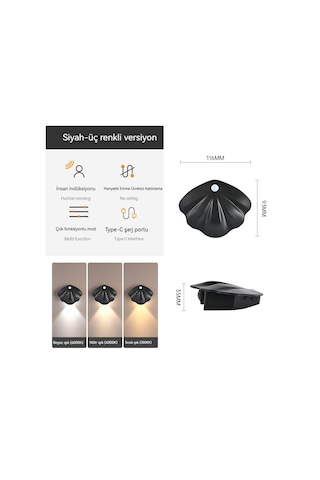 Aurora Manyetik Emme Kablosuz İçmekan Duvar Lambasıkapı Tabela Lambasısiyah Siyah