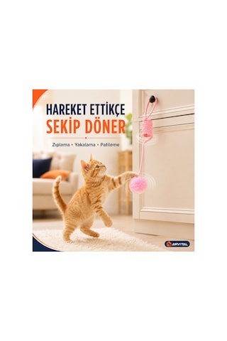 Elastik Yaylı Asılabilir Peluş Ponpon Kedi Oyuncağı 100 Cm