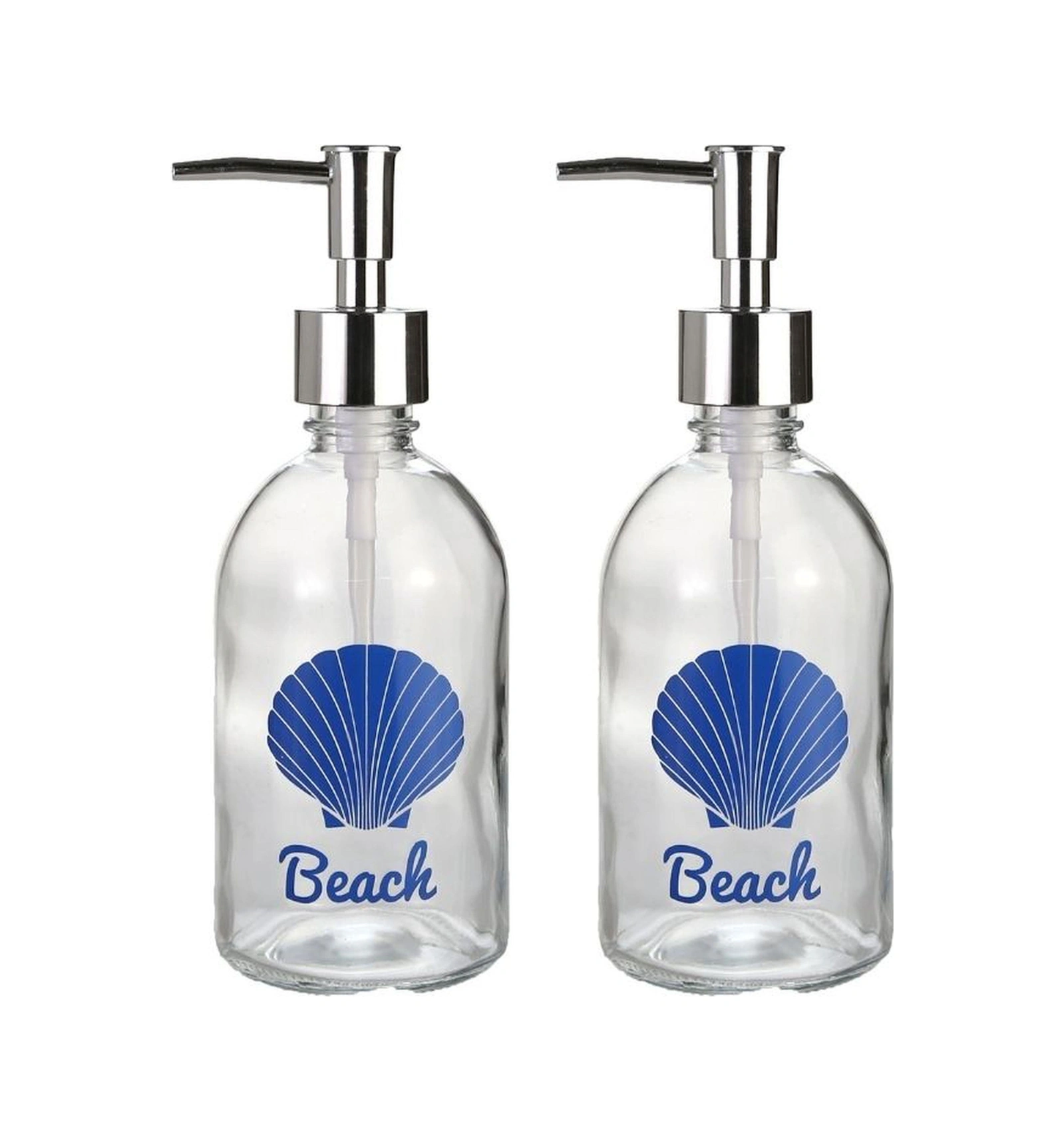2 Adet Cam Sıvı Sabunluk,plaj Yazılı 7x7x20cm 360ml Banyo Seti Çok Renkli