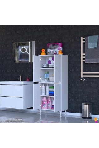 Eliusta Nuve Geniş Depolama Alanlı Dolap 65 Cm Banyo/mutfak Çok Fonksiyonlu 65x138x32,5 Cm Saklama Dolabı Beyaz