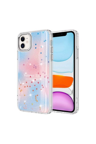 Apple Uyumlu iPhone 11 Kılıf Simli Desenli Parlak Zore Task Kapak Mavi