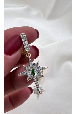 Bb İthal Altın Kaplama Kutup Yıldızı Taşlı Küpe