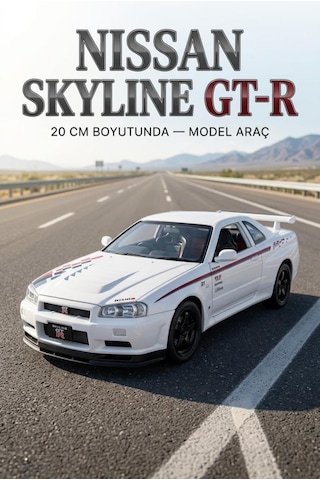 Hobbiez Lisanslı Nissan Skyline Gt-r Model Diecast Car 1/24 Ölçek Metal Standlı Araç Çok Renkli