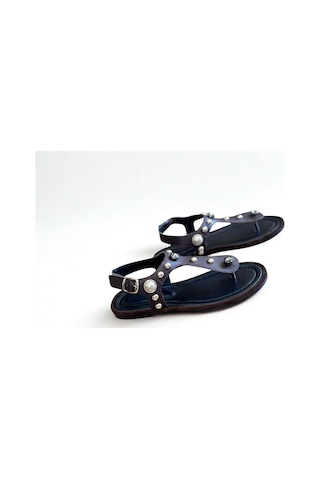 Ne&ve Shoes Kahve Hakiki Deri Kadın Parmak Arası Taşlı Sandalet Kahverengi