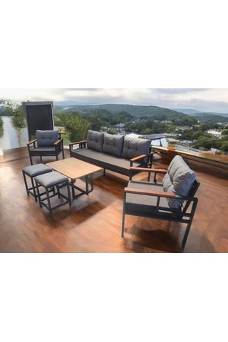 Pielize Bahçe Ve Balkon Mobilyası Antrasit Gri Puf 3+1+1 Sehpa, 2 Antrasit Gri